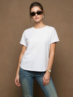 JUNEBERRY - Womens White Plain Boyfriend Fit T-Shirt