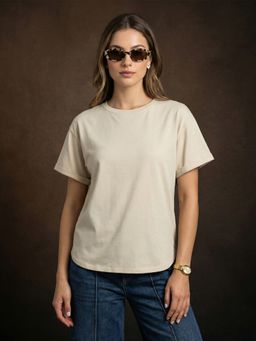 JUNEBERRY - Womens Off-White Plain Boyfriend Fit T-Shirt
