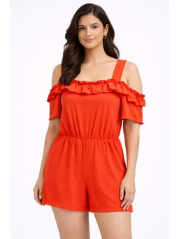 NOBARR - Womens Orange Off Shoulder Ruffle Playsuit Stretchable Casual Playsuit