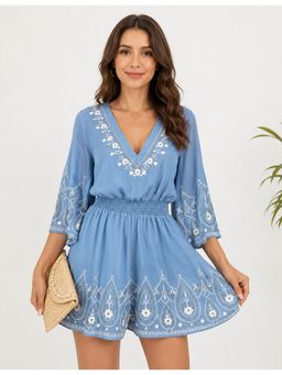 NOBARR - Womens Light Blue Polyester Fit And Flare Playsuit