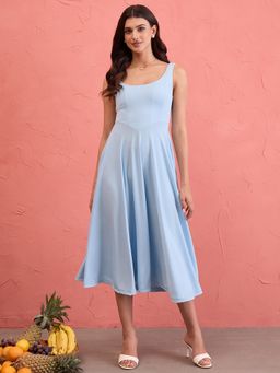 Uptownie - Stretchable Fit and Flare Blue Midi Dress