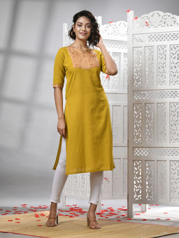 Angoshobha - Mustard Cotton Handwoven Kurti