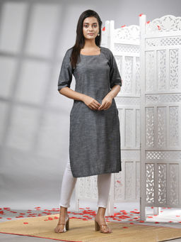 Angoshobha - Grey Cotton Handwoven Kurti