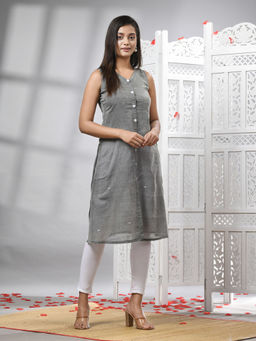 Angoshobha - Grey Cotton Handwoven Kurti