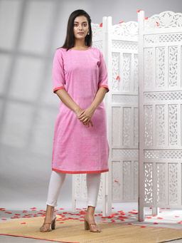 Angoshobha - Pink Cotton Handwoven Kurti