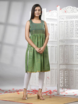 Angoshobha - Green Cotton Handwoven Kurti