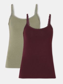 Vero Moda Intimates - Maroon & Green Camisoles (Pack of 2)