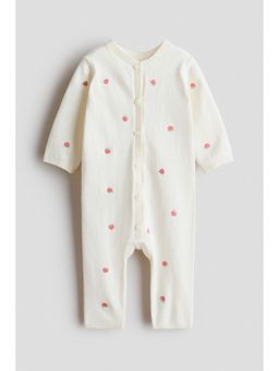 H&M - Unisex White Cotton-Knit Romper Suit