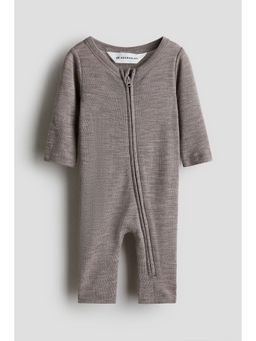 H&M - Unisex Beige Merino Wool Jersey Romper Suit
