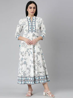 NEERU'S - White Straight Casual Floral Midi Dress