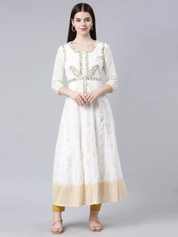 NEERU'S - White Straight Casual Ethnic Motifs Midi Dress