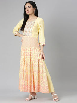 NEERU'S - Yellow Straight Casual Ethnic Motifs Maxi Dress