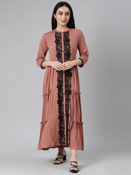 NEERU'S - Brown Flared Casual Solid Midi Dress