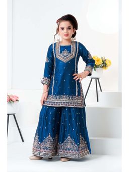 Lagorii - Blue Embroidered Kurta with Sharara