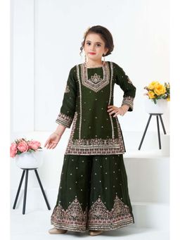 Lagorii - Green Embroidered Kurta with Sharara
