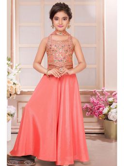 Lagorii - Coral Embroidered Top Palazzo with Dupatta