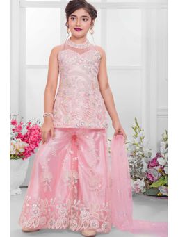 Lagorii - Blush Pink Embroidered Kurta Palazzo with Dupatta