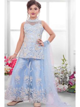 Lagorii - Powder Blue Embroidered Kurta Palazzo with Dupatta