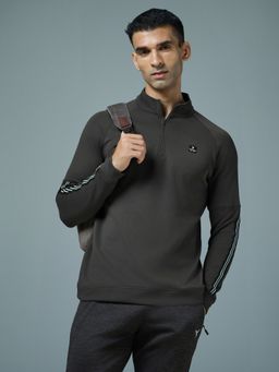 Technosport - Olive Men Solid Slim Fit High Neck Sports Sweatshirt