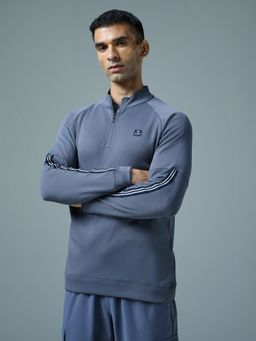 Technosport - Blue Men Solid Slim Fit High Neck Sports Sweatshirt