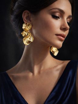 Digital Dress Room - Women Gold Plated Ginkgo Leaf Statement Drop Earrings