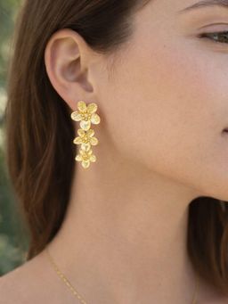 Digital Dress Room - Women Gold Plated Floral Long Drop Earrings