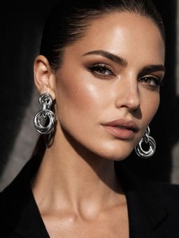 Digital Dress Room - Women Silver Tone Interlinked Knot Drop Earrings