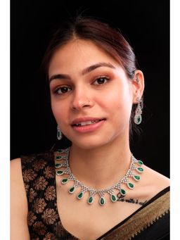 STILEADDA - Women Green Ad-Cz Tear Drop Stone Necklace Set