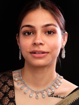 STILEADDA - Women Grey Ad-Cz Tear Drop Stone Necklace Set