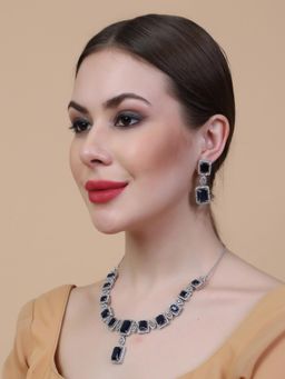STILEADDA - Women Blue Big Square Cubic Zirconia Necklace Set