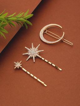 Stol'N - Women White Stone Studded Hair Pins (Pack of 3)