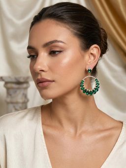 Kraft Smiths - Women Blingy Green Gold Toned Drop Earrings