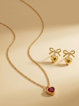 Palmonas - Women Red Tender Bow Heart Charm Jewellery Set