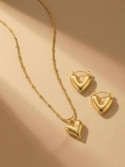 Palmonas - Women Gold Lustre Heart Detail Jewellery Set
