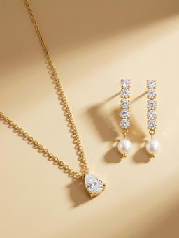 Palmonas - Women Pearl Crystal Accent Jewellery Set