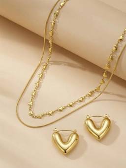 Palmonas - Women Gold Classic Heart Silhouette Jewellery Set