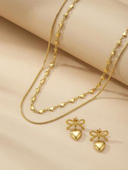 Palmonas - Women Gold Subtle Bow Heart Emblem Jewellery Set