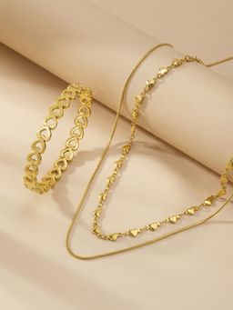 Palmonas - Women Gold Heart and Love Locked Jewellery Set