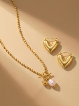 Palmonas - Women Puffed Heart and Pearl Jewellery Set