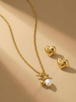 Palmonas - Women Cherished Heart and Pearl Jewellery Set