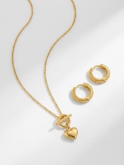 Palmonas - Women Gold Sculpted Heart Jewellery Set