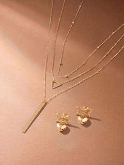 Palmonas - Women Gold Layered Elegance Bow and Heart Jewellery Set