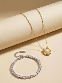 Palmonas - Women Sparkline Curve Pearl Jewellery Set