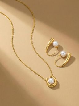 Palmonas - Women White Pearl Curve Jewellery Set