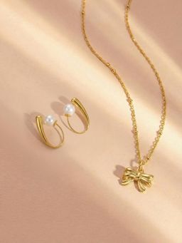 Palmonas - Women Bow and Curve Pearl Jewellery Set