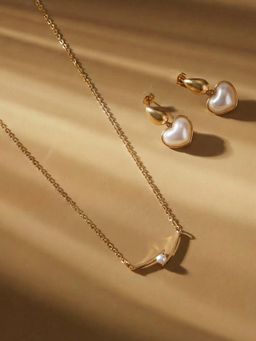 Palmonas - Women Soft White Pearl Heart Jewellery Set