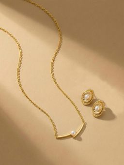 Palmonas - Women White Pearl Lume Detail Jewellery Set