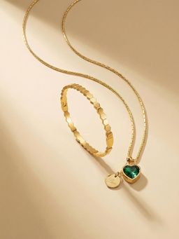 Palmonas - Women Green Coined Lovely Heart Jewellery Set