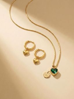 Palmonas - Women Green Crush Line Drop Heart Jewellery Set