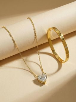 Palmonas - Women White Stone Heart Jewellery Set